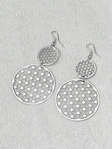 1 Pasang Anting Hoop Wanita Motif Bunga Berongga Vintage, Cocok untuk Pemakaian Sehari-hari dan Liburan - Perak - View 5