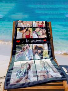A Customized Photo And Name Beach Towel, Valentine's Day Personalized Bath Towel, Adult Pool Towel, Vacation Gift, Beach Towel, Wedding Couple Commemorative Gift, Valentine's Day, Birthday Gift, Friend/Couple/Family/Pet, Adult Pool Towel, Vacation Gift, Beach Towel - Multicolor - View 5