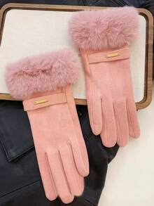 女士粉色触屏手套，防水，柔软保暖内衬，冬季户外手套万圣节 - 粉色 - 查看 3