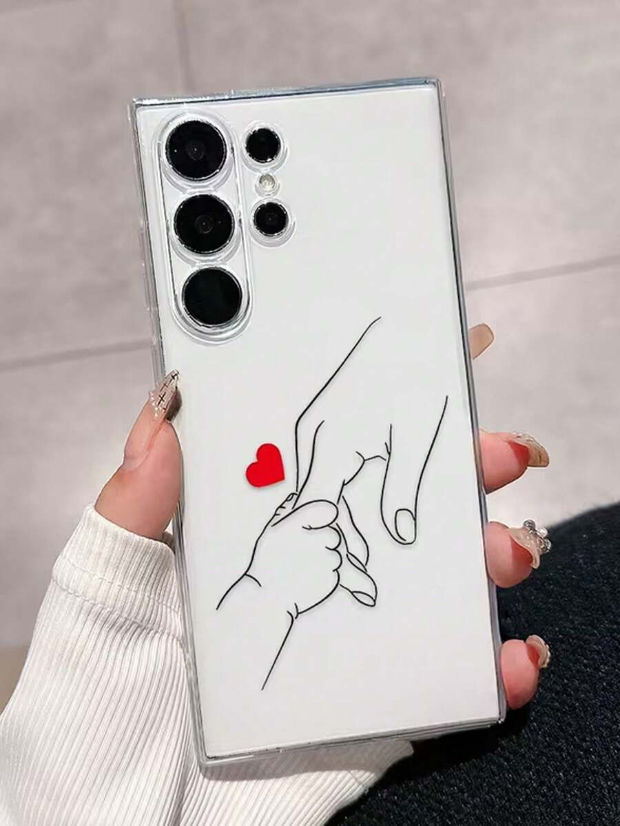 Holding Hands Heart Perforated Transparent Painted Phone Case Compatible With IPhone - Multicolor - View 1