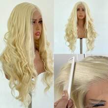 黑色、白色、613号、姜橙色水波纹合成蕾丝前假发，无需胶水，耐热，13x4高清蕾丝前假发，女士款。黑色、白色、613号、姜橙色水波纹合成假发，外观自然，适合角色扮演和万圣节派对，180%密度。 - 彩色 - 查看 12