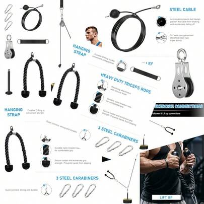 Pulley System For Home Gym Cable Pulley System Gym For LAT Pulldown Cable Machine Pulley Attachment With Tricep Rope Ideal For Biceps Curl Arm Workouts Strength Training2025