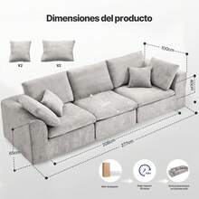 Sofás seccionales de 3 plazas para sala de estar, sofás modulares con asientos profundos, sofá seccional tipo nube, fundas de sofá lavables, sofá moderno minimalista para sala de estar o apartamento, color gris claro. - Gris Claro - Ver 2