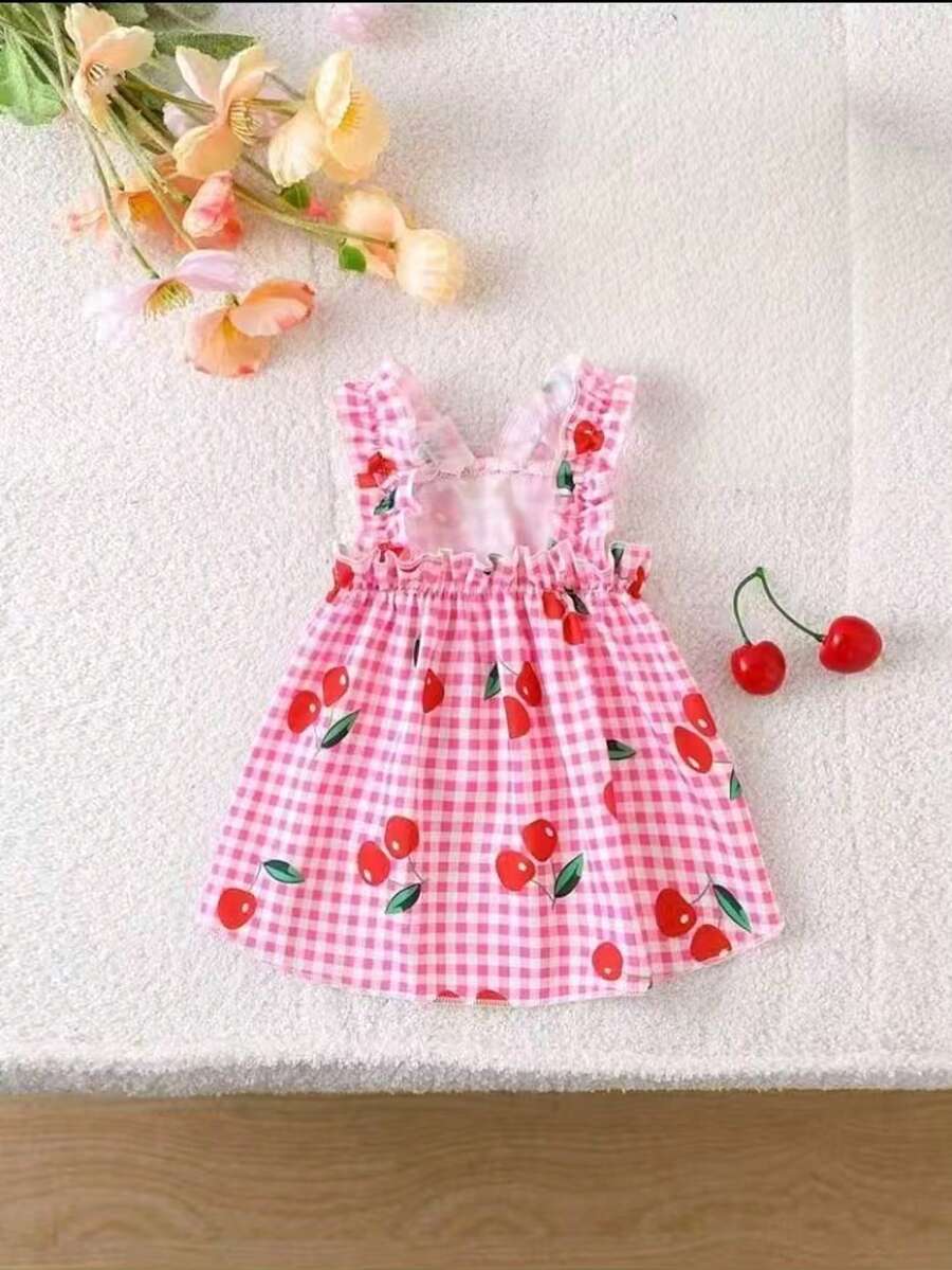 Classic Plaid Cherry Print Cat & Dog Dress - Pink - View 1