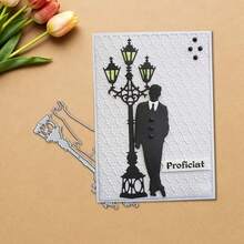 创意人物与路灯金属切割模具，DIY剪贴簿相册和压花模板，贺卡制作工具，卡片纸切割工艺品，礼品卡制作模板模切。