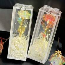 1支彩色发光玫瑰，人造花束，永不凋谢的花卉装饰，多色塑料假花，仿玫瑰，送给女性的礼物，母亲节礼物，情人节礼物，生日/婚礼派对，家居装饰 - 彩色 - 查看 3