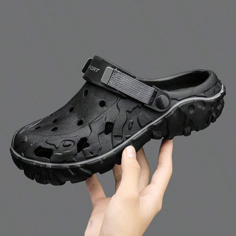 Men's Breathable Slip-On Slippers, Removable, Suitable For Home, Casual Wear, Spring/Summer - Black - View 1