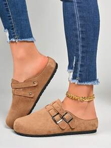 Giày bít mũi hở gót nữ, kiểu dáng mới mùa xuân/thu, dép lê đế bằng chống trơn trượt, hở mũi. - Màu vàng - Xem 6