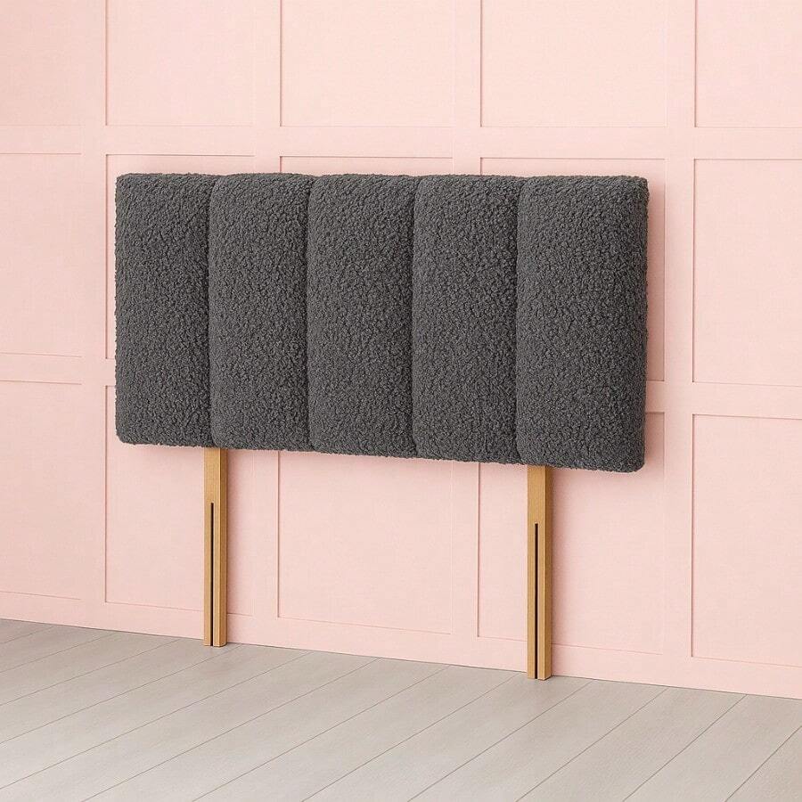 2ft6 Small Single Teddy Fabric Headboard Panel 26inch - Grey - View 1