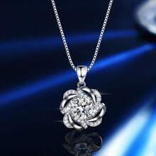 1 Carat Moissanite 925 Sterling Silver Jewelry Set - 1 Carat Moissanite Ring, 1 Carat Moissanite Pendant Necklace, 1 Carat Moissanite Earrings, 1 Carat Moissanite Flower 3 PiecesJewelry Set, Valentine's Day Gift - Silver - View 6