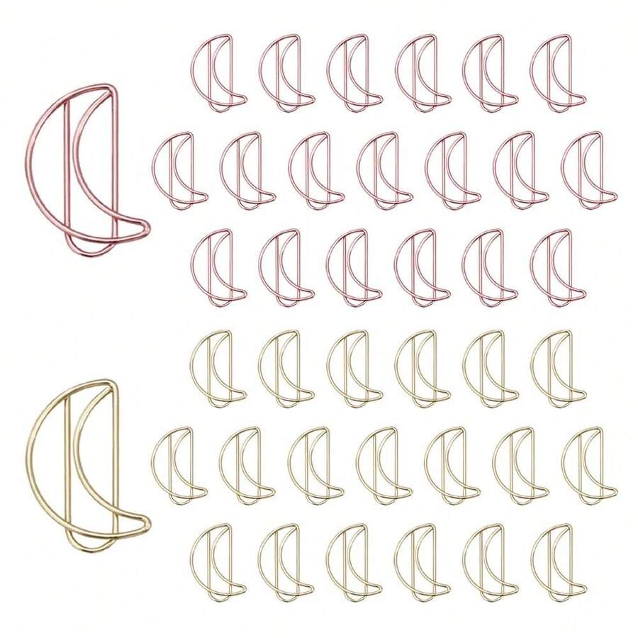 40pcs Moon Shape Paper Clips With Clear Box, Rose Gold And Yellow Gold, Funny Cute Paperclips Bookmarks Planner Clips For Fun Office Supplies Schoolsss Gifts Wedding Decoration - Moon40件 - 查看 1