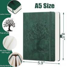 A5 Bullet Dotted Journal Notebook - 150 Gsm Thick Paper, 256 Pages, Dot Grid Hardcover, Tree Of Life Design, Fine Inner Pocket - 5.9inch * 8.5inch Dark Green - 深綠色A5點狀 - 查看 3