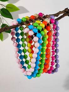 1 pieza Collar de cuerda anudada con cuentas de plástico acrílico de estilo bohemio y geométrico redondo para el verano y la playa, joya hecha a mano como regalo para mujeres, para uso diario - Collar de resina con cuentas hechas a mano - Ver 3