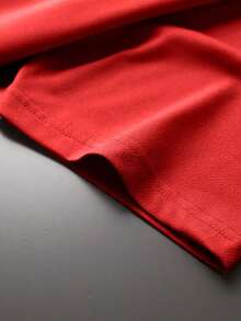 Disney Red Background Mickey Mouse  Vertical Letter Polka Dot Background Print Baby Short Sleeve T-Shirt - Dynamic And Playful Casual Top - Red - View 6