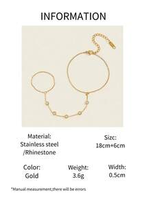 1pc 18K Gold Plated Stainless Steel & Finger Chain Bracelet, & High-End - Gold - View 7