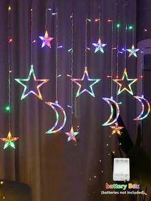 Einstellbare Mond & Stern LED Vorhanglichter - Warme/bunte Lichterkette, Märchenstil, geeignet für Weihnachten, Valentinstag, Hochzeit, Ramadan, Gartendekoration - Farblicht - Übersicht 12