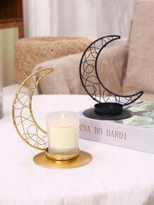 1Pc/Set Crescent-Shaped Metal Candle Holder With Wrapped Wire Design. Made From Metal Wire And A Metal Base, This Candle Holder Features A Minimalist Modern Style. Its Shape Consists Of A Crescent Frame With An Internal Wrapped Openwork Pattern - Multicolor - View 9