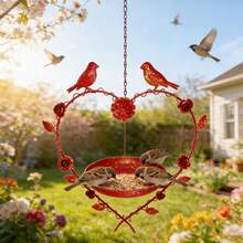 Comedero colgante para pájaros con forma de corazón de San Valentín, cuenco para baño de pájaros para jardín, terraza y patio. - Rojo - Ver 4
