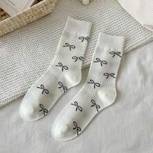 蝴蝶结袜，女士中筒袜，春夏芭蕾舞风格绒面袜，搭配小皮鞋和长筒袜 - 彩色 - 查看 6