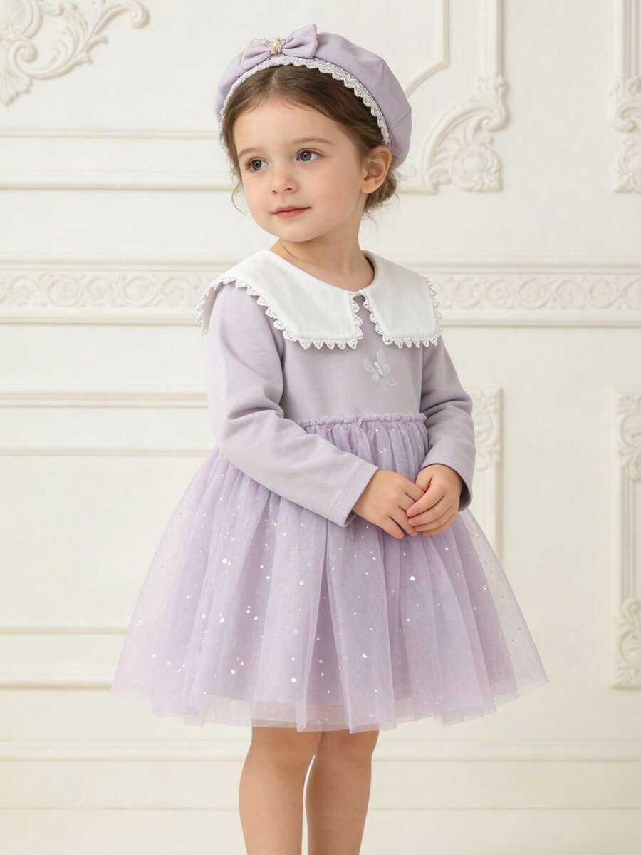 Balabala Young Girl 2025 Autumn New Arrival Chiffon A-Line Dress - Pink Purple - View 1