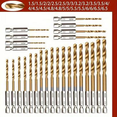 13pcs Titanium Coated Drill Bit Set (1/16" - 1/4") With Hex Shank - Quick Change, 135° Tip, For Wood, Soft Metal And Plastic, Great Gift For DIY Enthusiasts
