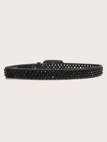 1pc Men's Heavy-Duty Rhinestone Studded Belt, Suitable For Daily, Party And Gathering Wear - Black - View 5