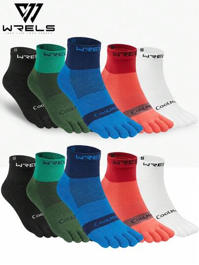  1双WRELS吸湿排汗中筒运动袜 - 男女通用时尚撞色五趾袜，适合徒步、健身、跑步、篮球、足球等运动