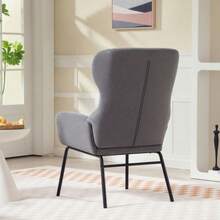 Modern Wingback Armchair With Tufted Upholstery, High Back, Thick Padding, Metal Legs, Grey - Dark Grey - View 4
