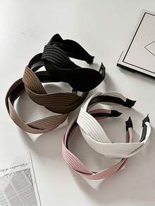 1pc Women's Striped Fabric Headband With Cross-Woven Decor, Minimalist Daily Hair Accessory For Casual Wear And Commuting - Multicolor - View 7