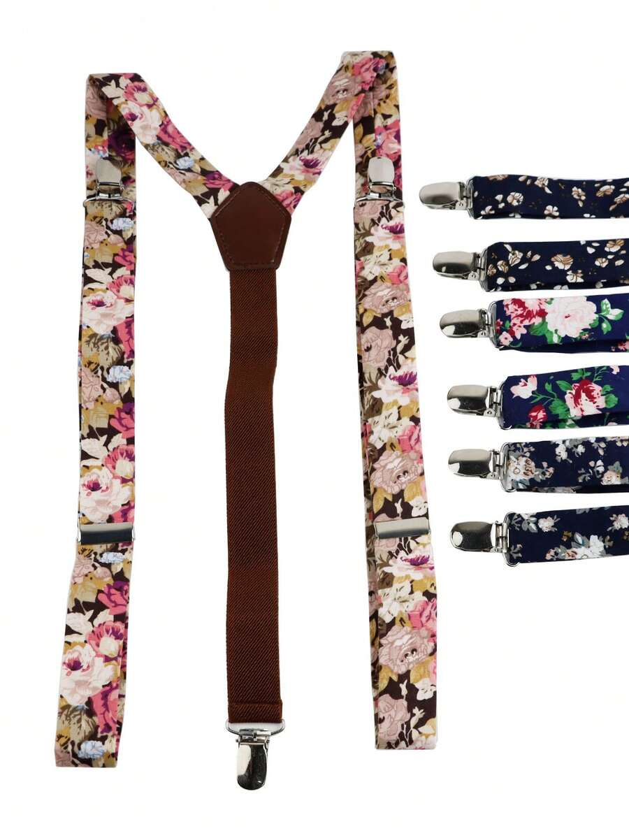 ZLQ&GOU 1 pezzo Bretelle unisex in cotone con stampa floreale, forma a Y regolabili in lunghezza, bretelle alla moda con stampa adatte per matrimoni, feste, occasioni casual - Multicolore - Visualizzare 1