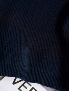 女士短款拉链高领毛衣，加厚套头针织衫，秋冬季休闲保暖款 - 藏蓝色 - 查看 5