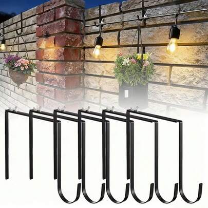 6pcs Adjustable Outdoor Light String Hooks - No Drill Installation, Heavy-Duty Metal Hangers For 6-11 Inch Concrete Cinder Block Walls & Fences, Weatherproof Hanging Brackets For Garden Decor, Outdoor Lights For Garden