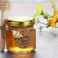 10个1.5盎司迷你六边形玻璃蜂蜜罐，带勺子、蜜蜂吊坠和金色盖子，适合婴儿派对、婚礼、聚会，透明玻璃密封蜂蜜罐、果酱罐 - 透明 - 查看 4