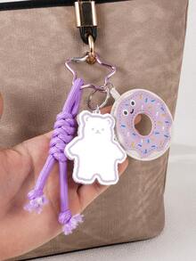 1pc Leather Donut Keychain, Cute Cartoon Bear Bag Charm Pendant