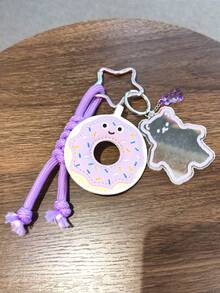 1pc Leather Donut Keychain, Cute Cartoon Bear Bag Charm Pendant