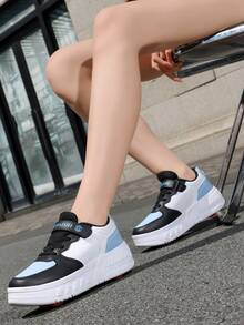 1双儿童女童秋冬运动鞋，低帮轮滑鞋，撞色皮革鞋面，保暖舒适，可调节魔术贴，可拆卸四轮轮滑鞋设计，适合室内外轮滑。 - 彩色 - 查看 8