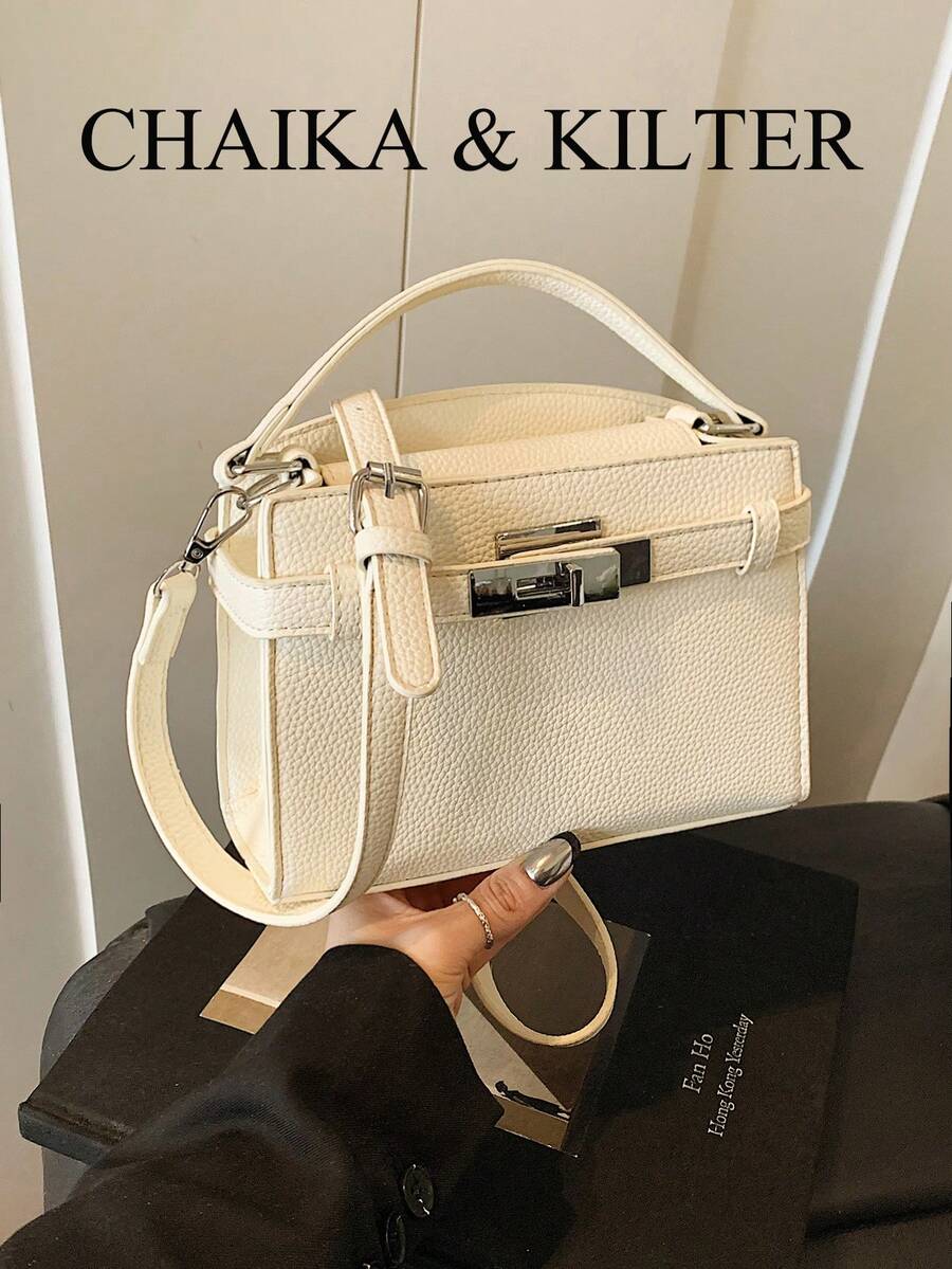 新款夏季荔枝纹女士手提包，时尚可调节肩带斜挎包，简约纯色高端金属装饰单肩通勤包