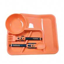 3件套儿童餐具套装，幼儿餐具勺子和叉子，儿童独立进食分隔餐盘，积木造型餐具套装，儿童耐用易清洗餐具套装，家用厨房喂食勺，餐盘，学校午餐餐具，可爱卡通勺子（黄色/蓝色/橙色） - 彩色 - 查看 8