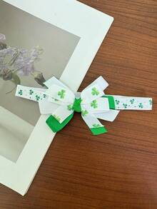 1pc Women's Cute Elastic Headband Hair Accessory, Green Lucky Clover Design, Festive Headpiece, Beautiful Gift - Multicolor - View 8