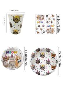 50/10pcs Cat Theme Birthday Party Supplies, Including Cat Paper Plates, Paper Cups And Napkins, Disposable Birthday Plates, Cat Theme Party Supplies, Birthday Decorations, Disposable Cups, Serves 10 People - Multicolor - View 2