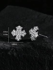 1 Pair/2pcs Punk Style Rhinestone Shield Stud Earrings, Geometric Cubic Zirconia Copper Plated, Unisex Fashion Earrings For Daily Wear And Parties, Suitable As Valentine's Day Or New Year Gift - Multicolor - View 26