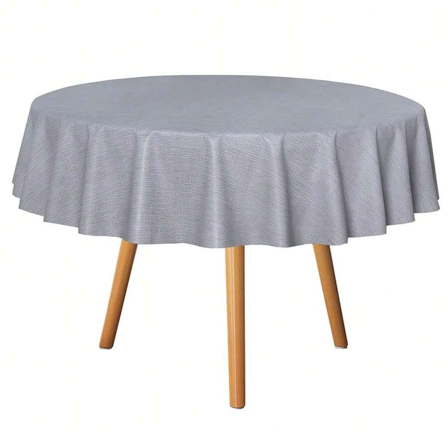 1OO% Waterproof Round PVC Tablecloth - 54 Inch - Oil Proof Spill Proof Vinyl Table Cloth, Wipe Clean Table Cover For Dining Tables, Buffet Parties And Camping, Grey - Grey54inchRound - View 1