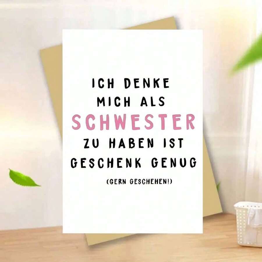 1pc German Birthday Card - Funny German Phrase "I'm Denke Mich Alles Schwaester" (I'm Thinking About Everything) - Elegant Minimalist Design With Pink Text - Birthday, Christmas, Anniversary, Graduation Gift For Friends, Brothers, Sisters - Multicolor - View 1
