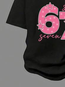 Teen Girl Numeric Print Short Sleeve T-Shirt And Skinny Flared Pants - Black - View 4