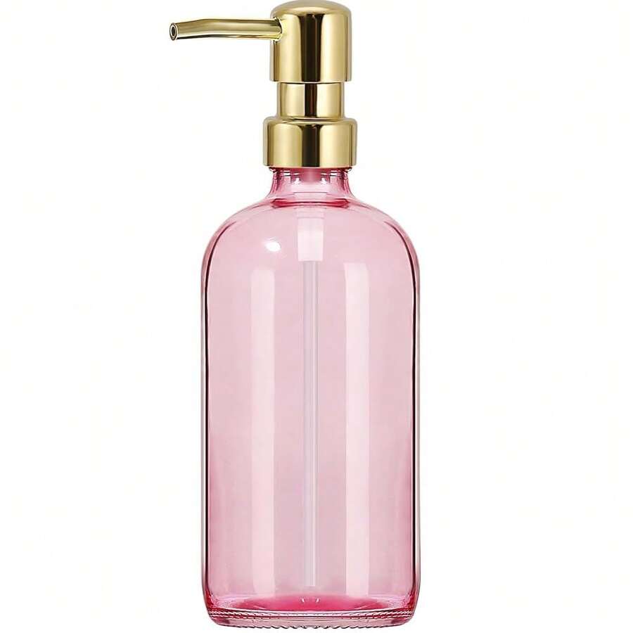 GMISUN Pink Soap Dispenser Bathroom, 1 Pack Glass Dish Soap Dispensers For Kitchen With Rustproof Plastic Gold Pump, 17 Fl Oz Bathroom Hand Soap Dispenser, Modern Liquid Dishwashing Dispensers Bottle - Chai màu hồng + Bơm vàng - Xem 1