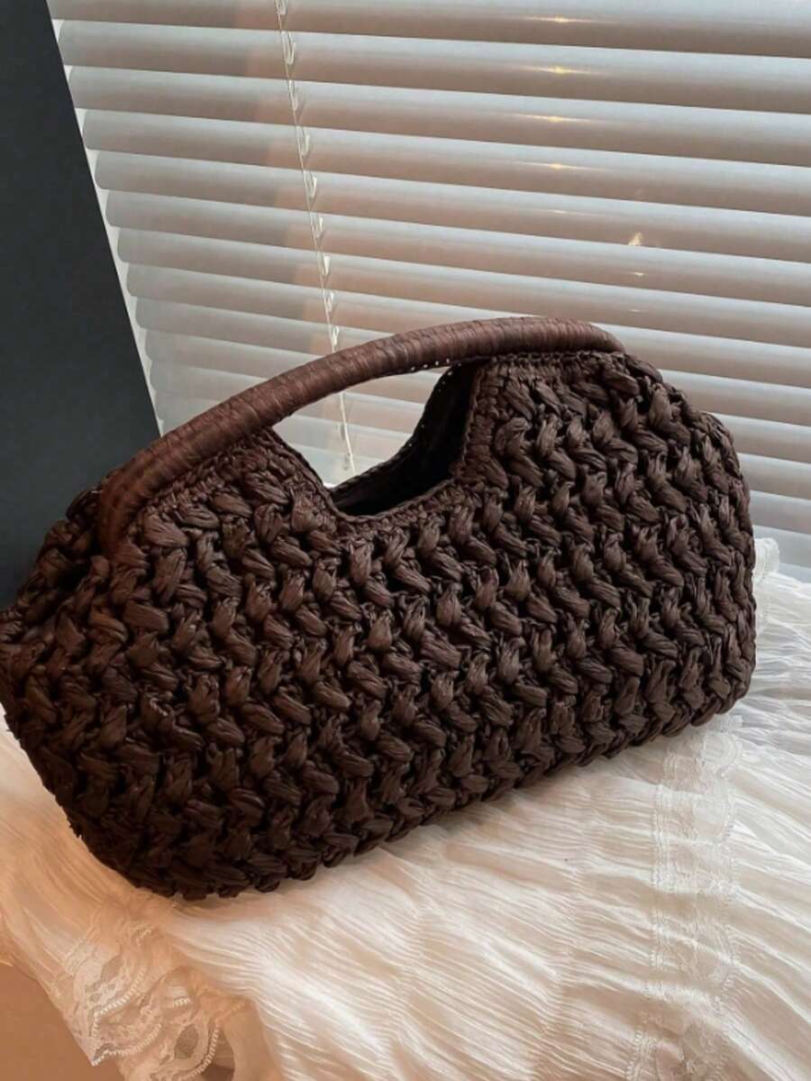 Embrague de concha vintage casual, bolso tejido a mano de diseñador de mujer de rafia, elegante bolso de playa hecho a mano para el verano - Ver 1