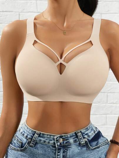 1pc Women's Seamless Everyday Sexy Hollow-Out Removable Padded Adjustable Strap Lingerie