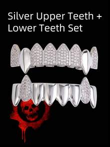 1-2件朋克嘻哈风格镀金铜锆石牙套，吸血鬼牙齿装饰，男女皆宜，适合日常佩戴和角色扮演派对 - 無色 - 查看 12