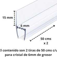 Tira de sellado para cancel de bao puerta de vidrio cristal anti fugas anti derrames barrera de agua para ducha 2 piezas de 50 cms de largo c/u (6 milmetros) - 6 milímetros - Ver 3