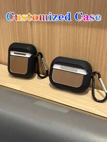 1pc Customizable Initial Letter Earphone Case, Minimalist TPU Black Soft Shell Mirror Hanging Hook Black Electroplated Carabiner Earphone Case, Compatible With AirPods 2, 3, 4, Pro, Pro 2 - Black - View 5